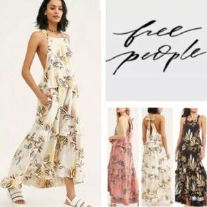 Free People Women's Anita Ivory Floral Ruffled Boho Maxi Summer Dress sz XS